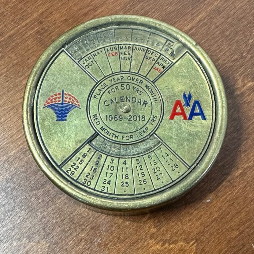 Vintage‎ Perpetual Calendar Paperweight AA American Airlines 1969-2018